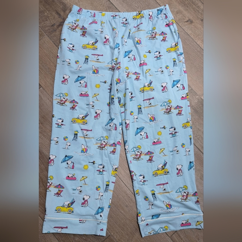 BedHead X Peanuts Blue Surf Sand Beach Snoopy Print Pajama Set Size Large - Picture 8 of 12